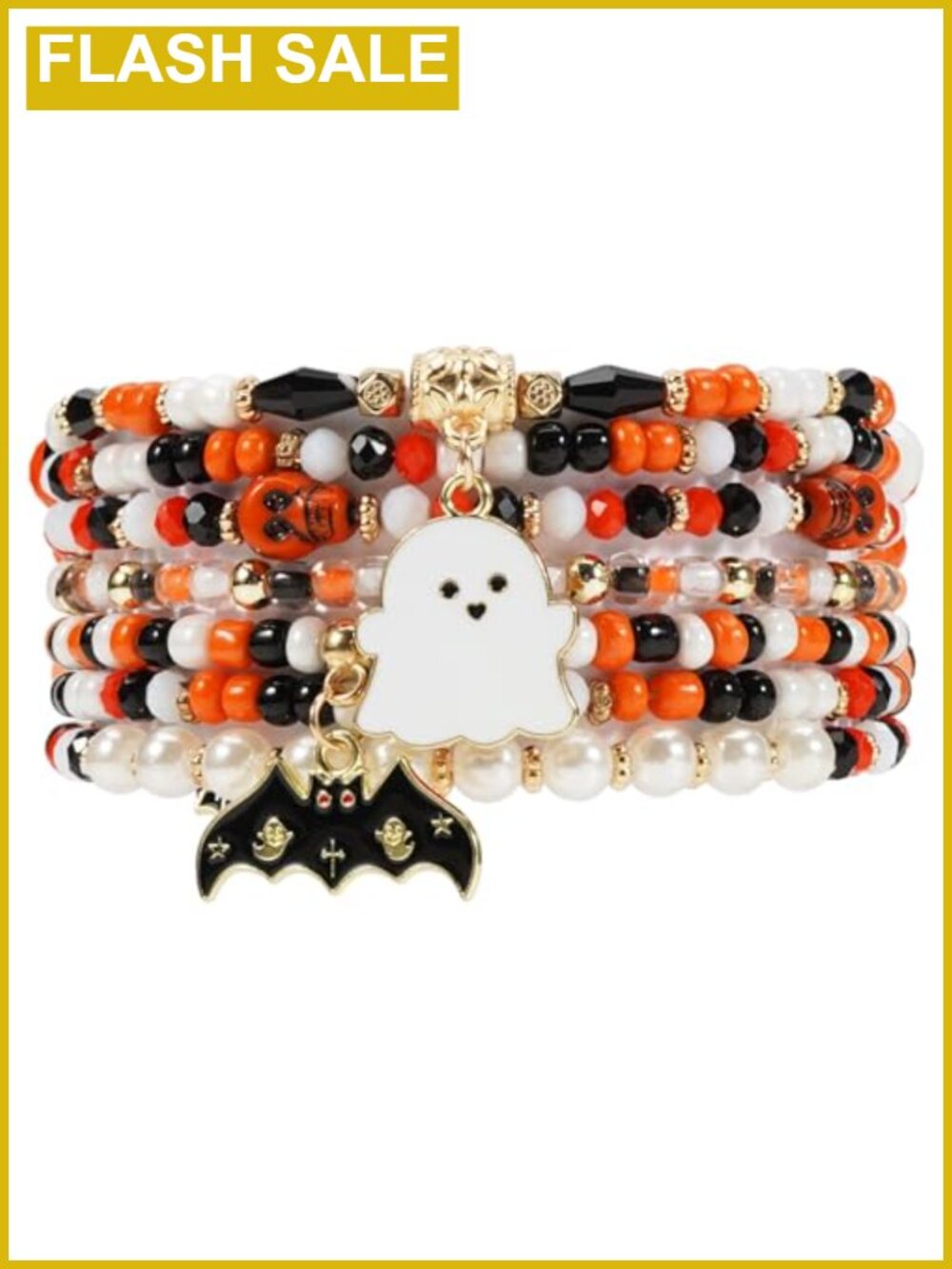 Halloween Ghost Heishi Beaded Stretch Bracelet Stackable